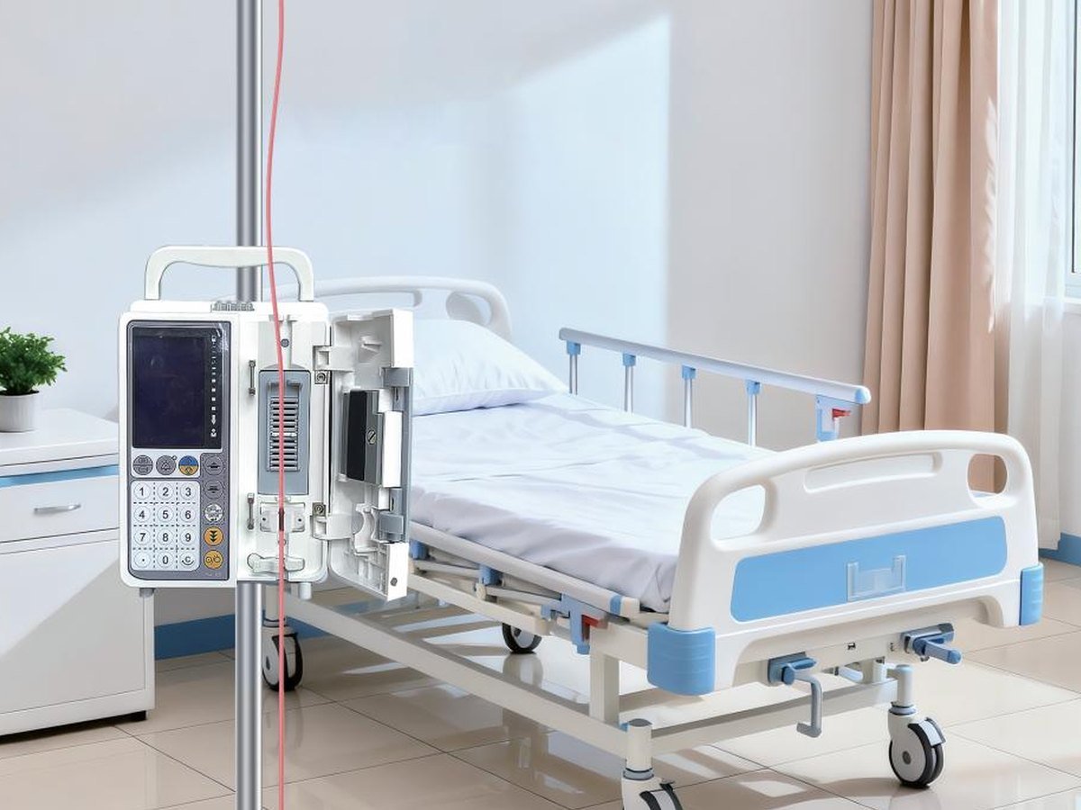 Infusion pump at a hospital bed using a bubble sensor