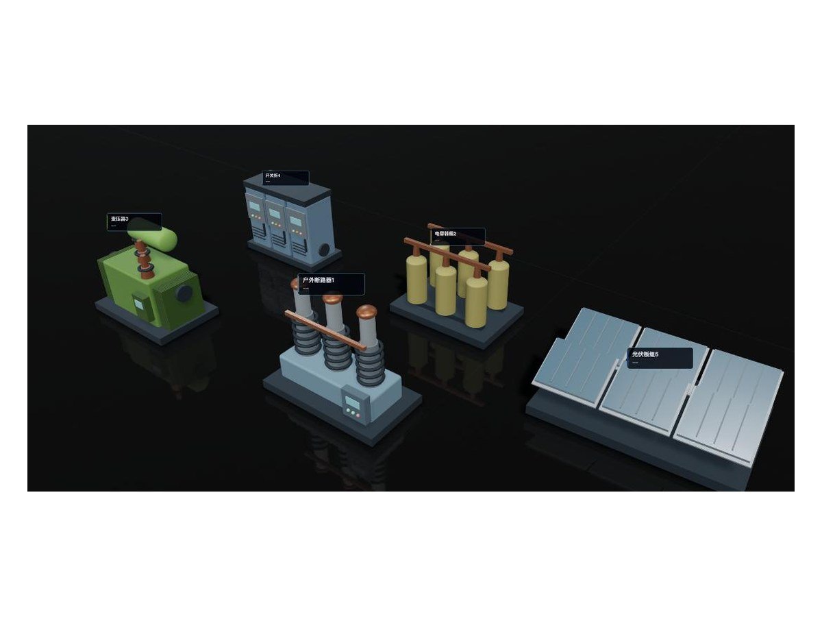3D scene of electrical equipment with live data labels
