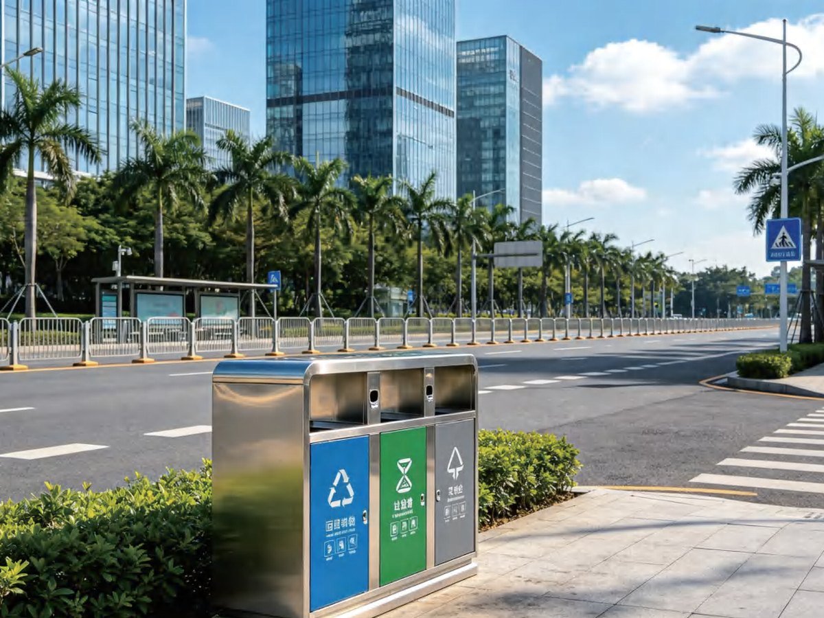 Street bins in a city