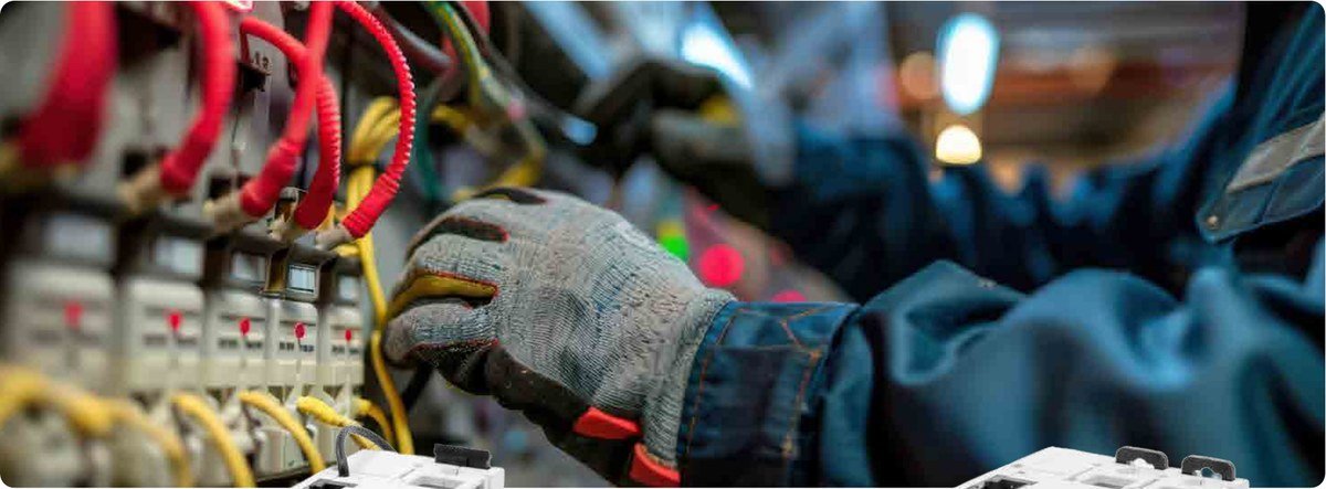 Electrician working in a distribution board