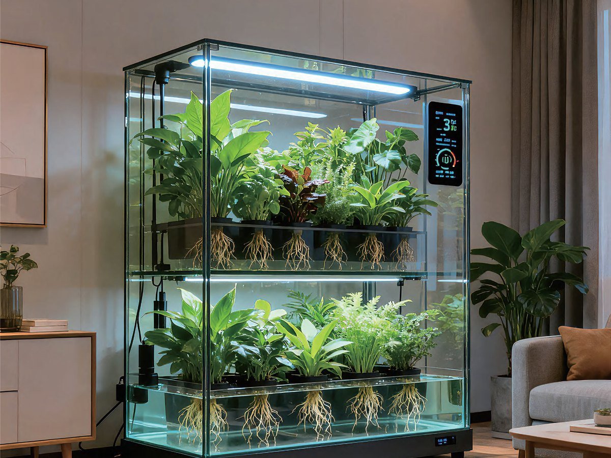 Nutrient solution level in a plant growing cabinet