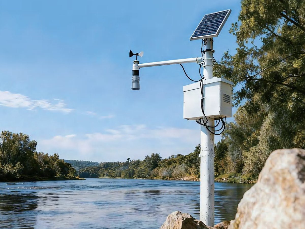 Water level station on a river bank