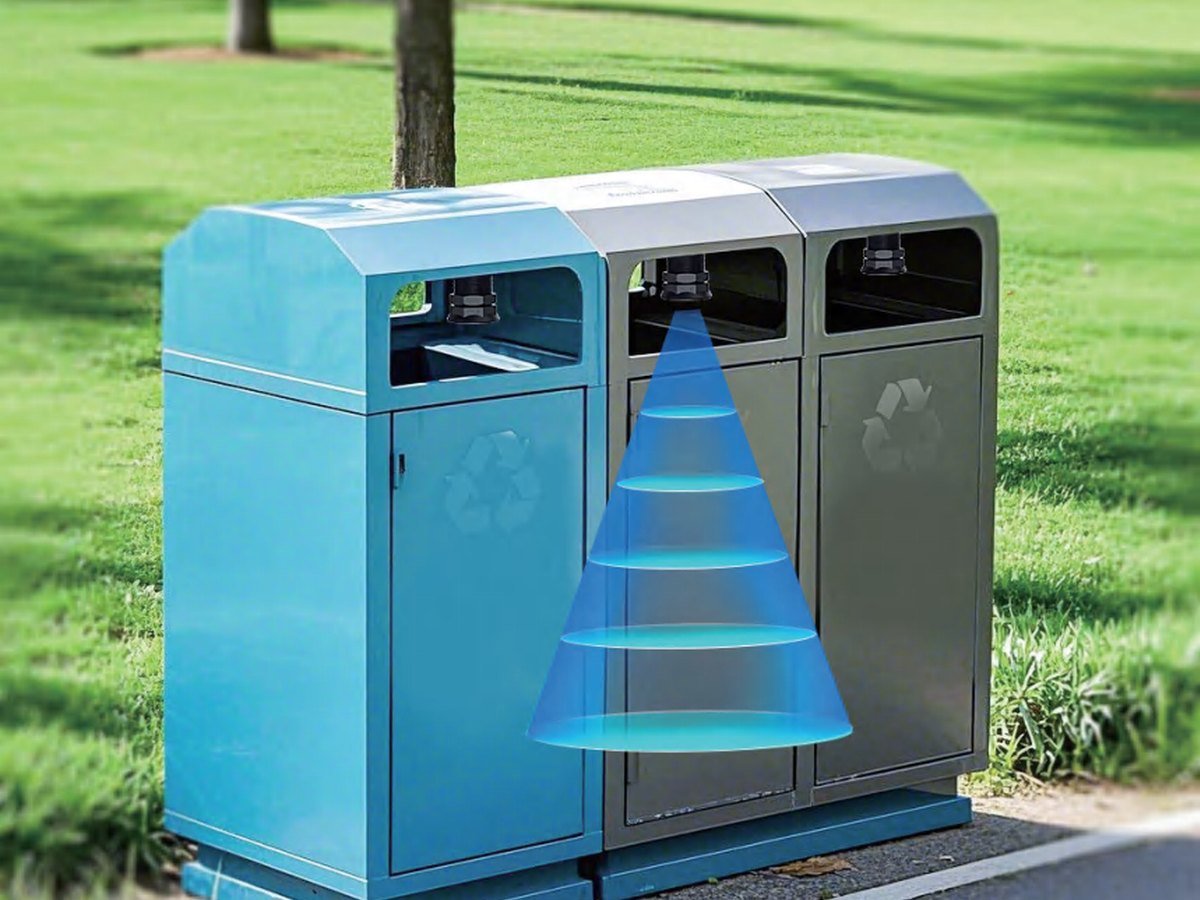 Ultrasonic sensor checking how full a street waste bin is