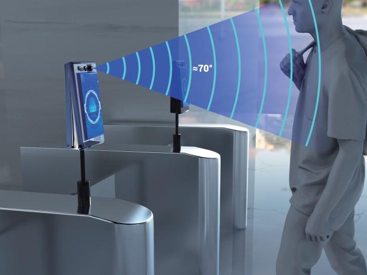 Ultrasonic sensor detecting people approaching a turnstile