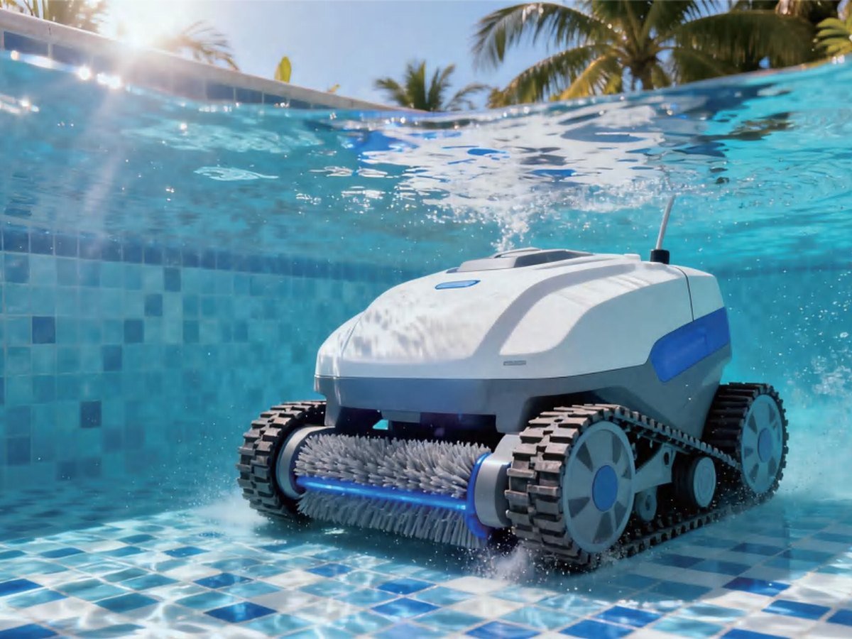 Underwater robot cleaning a pool floor