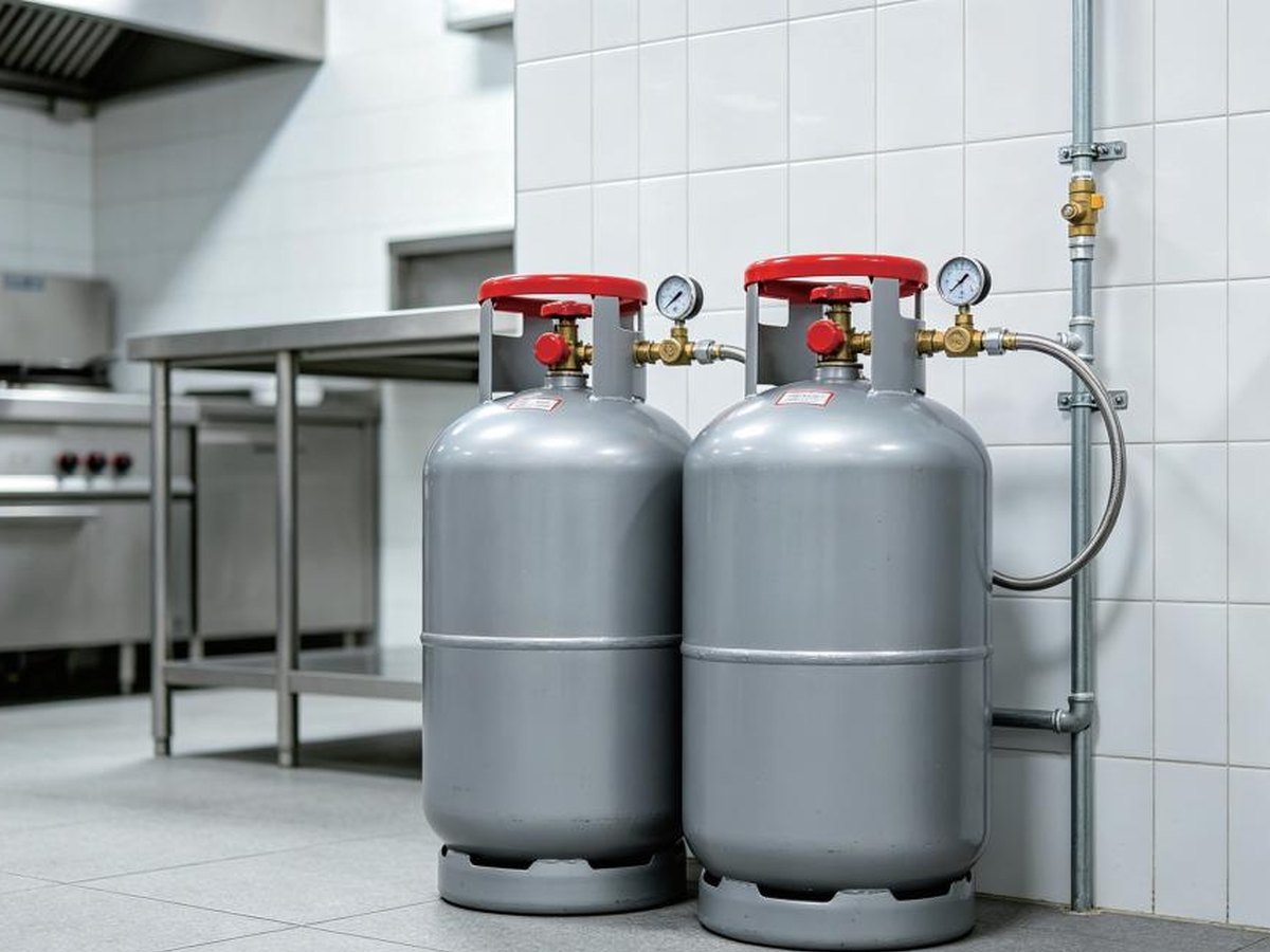 LPG cylinders in a commercial kitchen