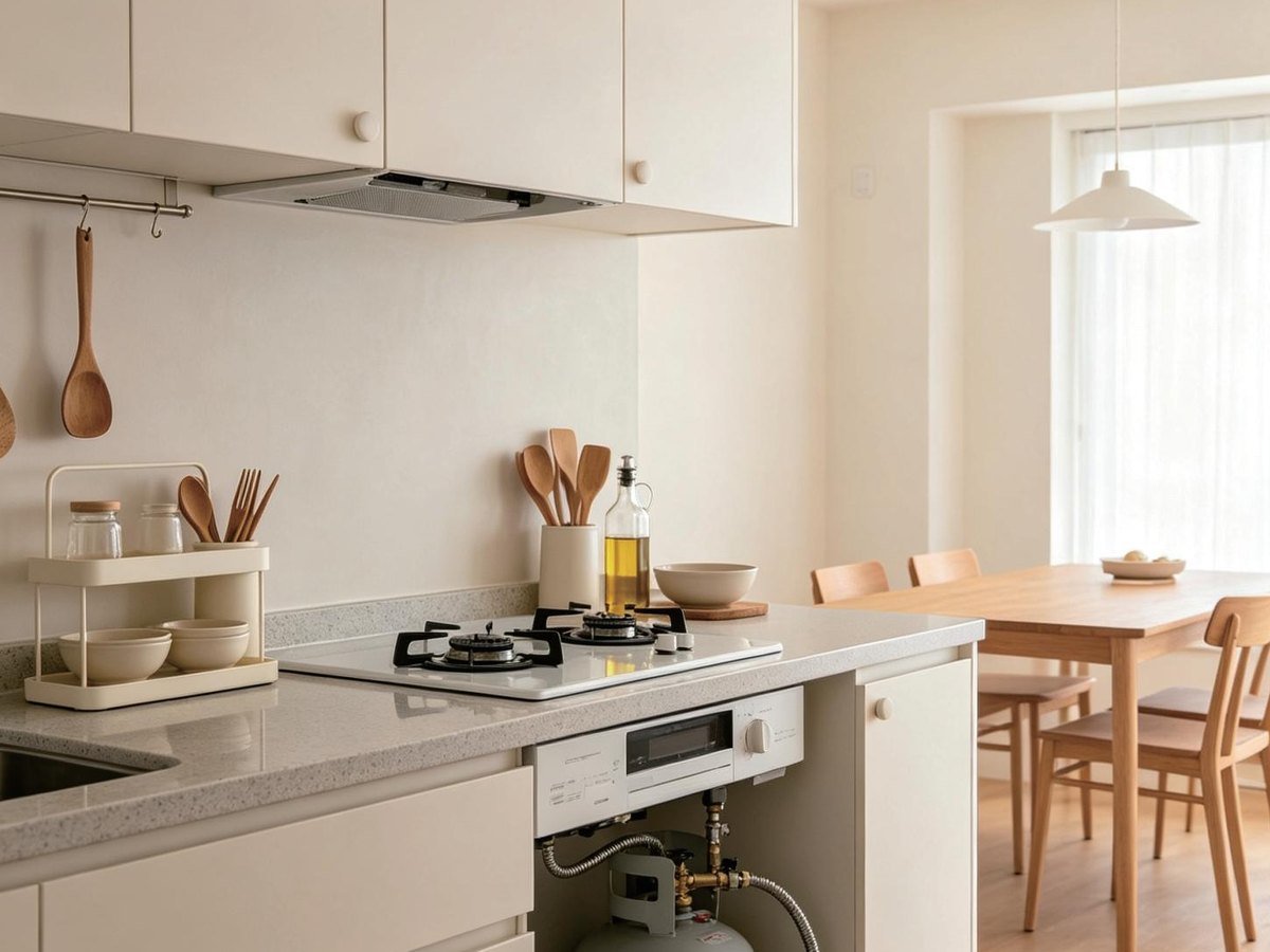 Gas cylinder in a home kitchen