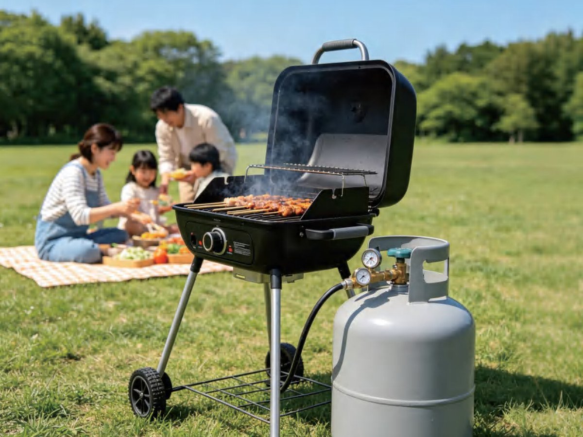 Outdoor barbecue with a gas cylinder